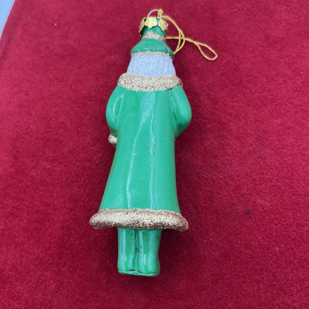 vintage‎ glass Christmas ornament depicting Santa Claus dressed in green - Picture 5 of 12
